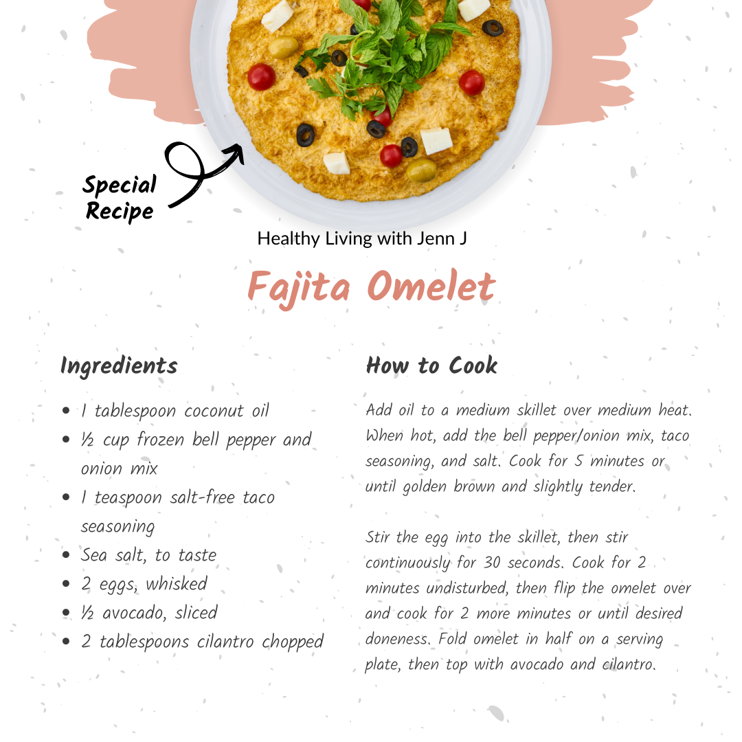 fajita omelet recipe card